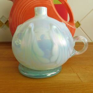 Mt. St. Helens White Hand Blown Volcanic Ash Art Glass Oil Lamp Handle Vintage